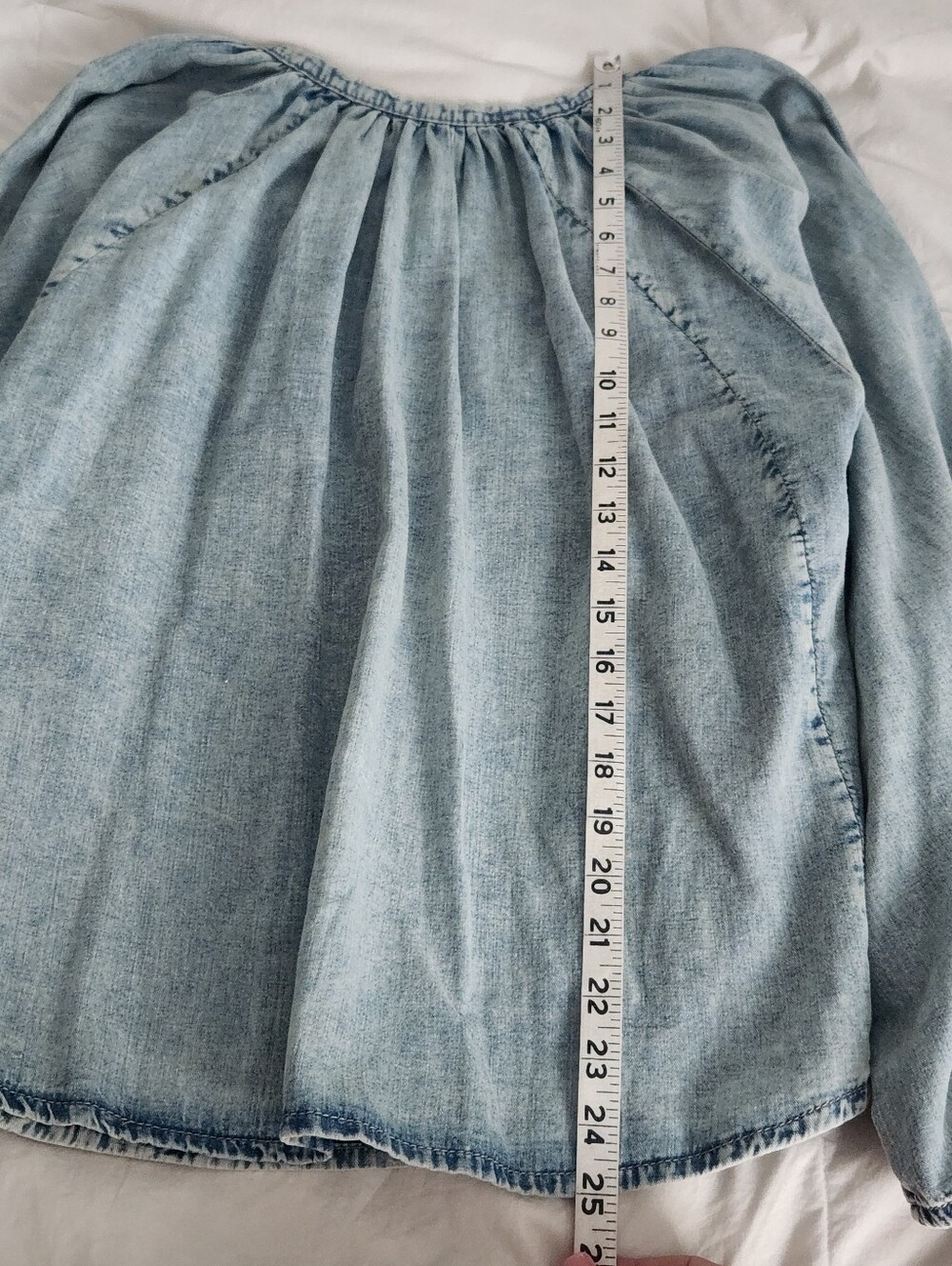 Frame Aries Denim Blouse Top Size Med Blue Cotton Linen Bell Sleeve - Picture 8 of 10